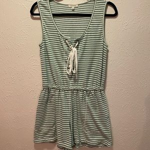 Max Studio Romper, Green and White Striped, Size S